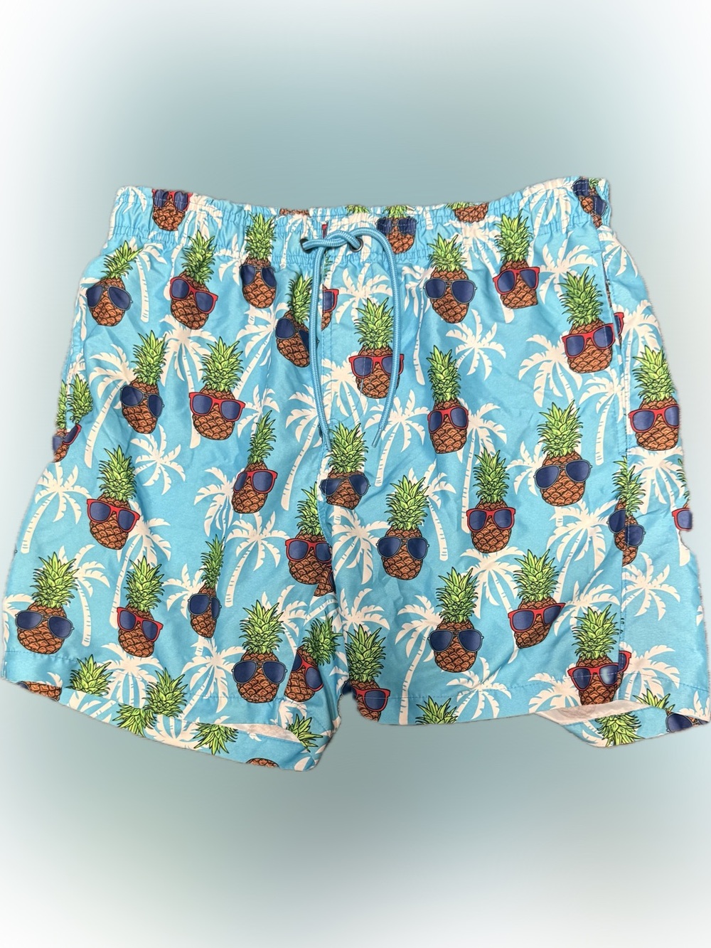 Men's Hot Coals Pineapple Print Swim Trunks - Light Blue | Sz L